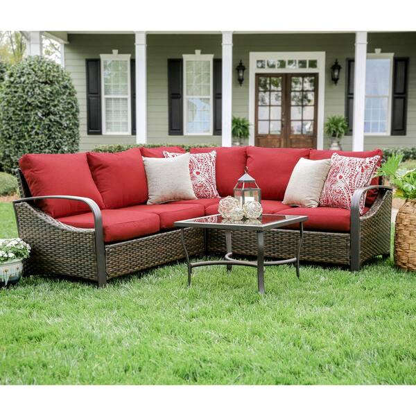 Leisure Made Trenton 4-Piece Wicker Outdoor Sectional Set with Red Cushions