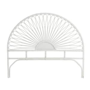 Queen-Size Rattan Headboard with Sunrise Design in White