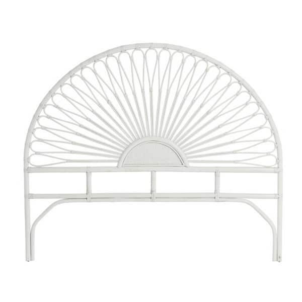 Storied Home Queen-Size Rattan Headboard with Sunrise Design in White