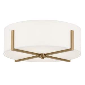 Malen 20 in. 4-Light Champagne Bronze Traditional Bedroom Flush Mount Ceiling Light with White Fabric Shade