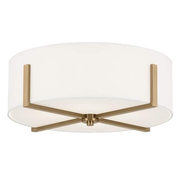 KICHLER Malen 20 in. 4-Light Champagne Bronze Traditional Bedroom Flush Mount Ceiling Light with White Fabric Shade