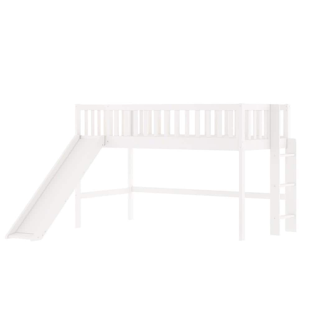 Qualler White Diella Twin Size Low Loft Bed With Ladder And Slide ...