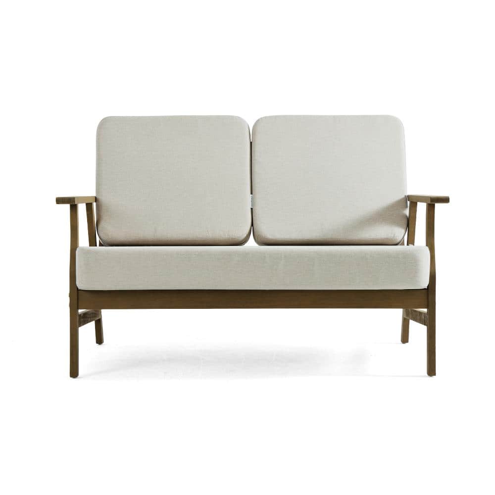 Teak color Solid Wood Frame Outdoor Loveseat with Light Camel Cushions price history on PriceWatchPro