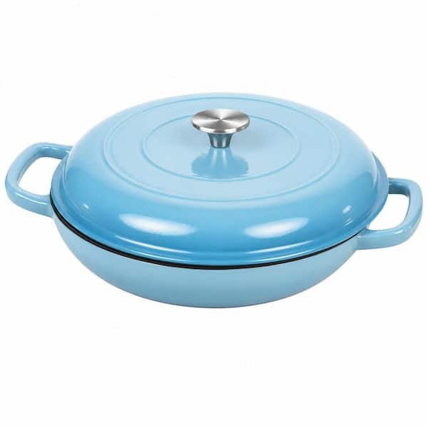 3.8 qt. Round Cast Iron Dutch Oven in Light Blue with Lid and Dual Handles, Enameled Casserole Braiser for Cooking