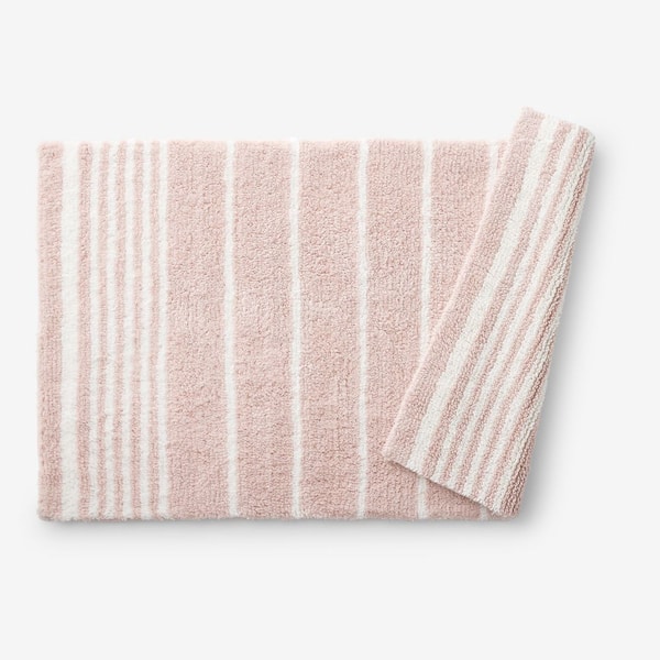 Company Cotton Plush Spa Stripe 17 in. x 24 in. Rose Quartz Bath Rug