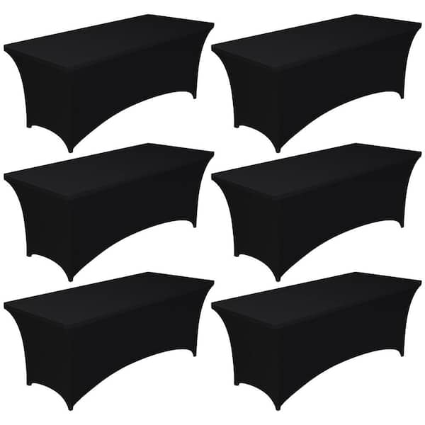 6-Pack 6 ft. Spandex Tablecloth, Stretch Fitted Rectangle Table Cover, Wrinkle Resistant Secure Fabric for Party, Black