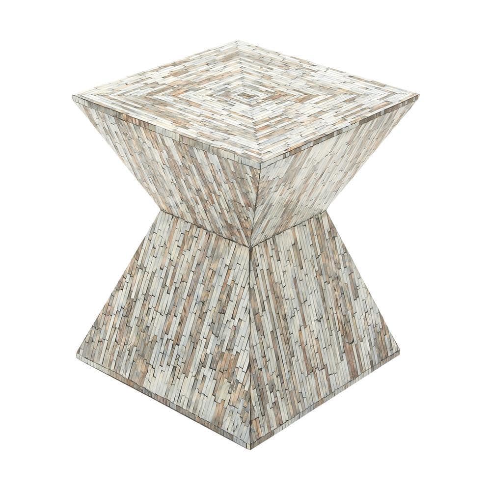 Handcrafted Shell Inlay Wooden Accent Table - Black and Gray