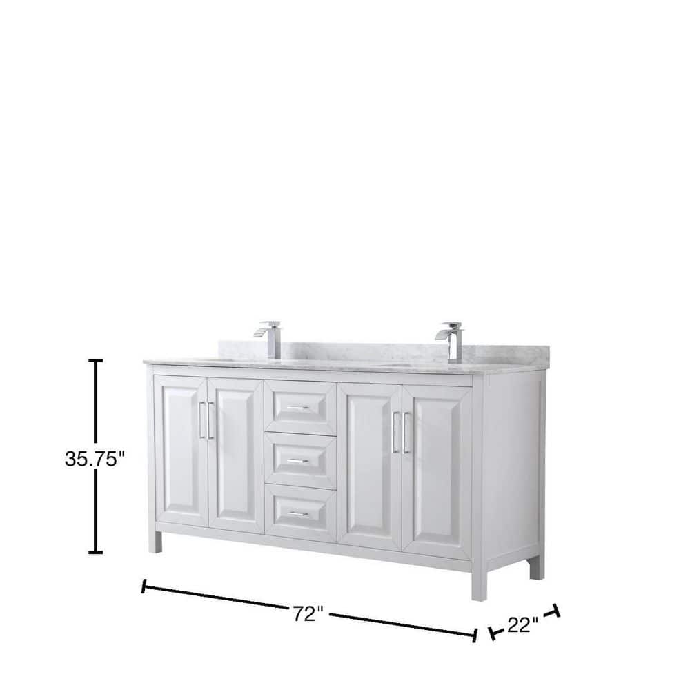 Elegant 72'' White Double Freestanding Vanity with Carrara Marble Top