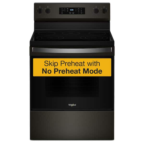 Whirlpool 30 in. 5-Burner Elements Freestanding Electric Range in Black Stainless Steel with Dual Elements and No Preheat Mode