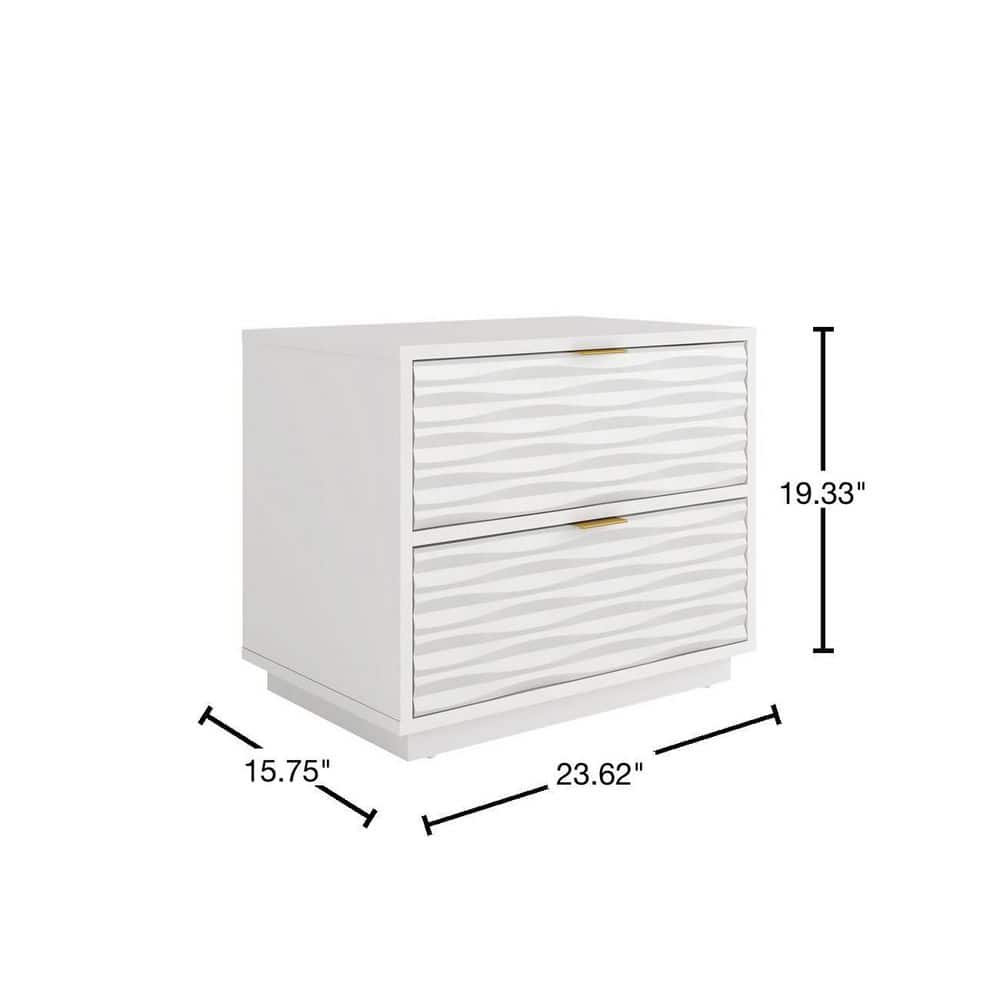 Coastal Wave White Engineered Wood Nightstand with Gold Hardware