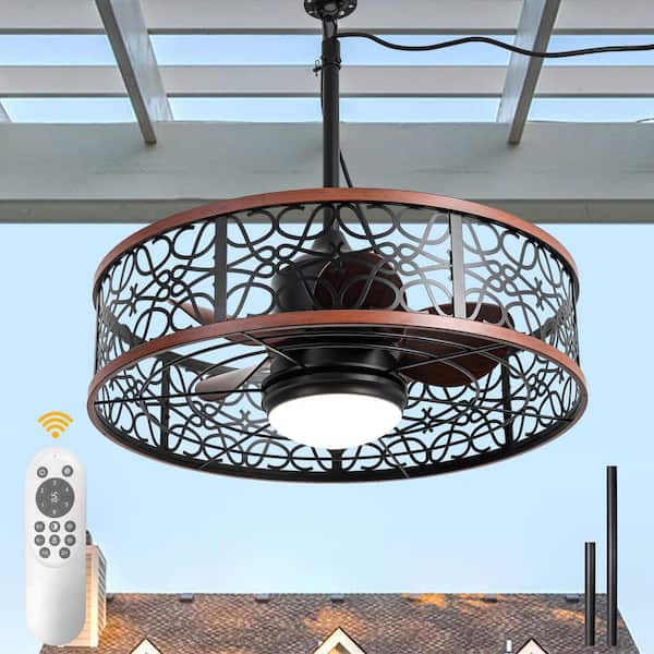Example: 24 in. Brown Outdoor Ceiling Fan with LED Lights and Remote, 6 Speed Waterproof Fandelier