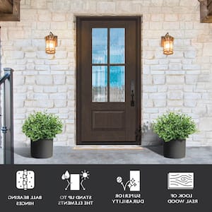 Regency 36 in. x 80 in. Universal Handing 3/4 L 4SDL Oasis Decorative Glass Hickory Stain Fiberglass Front Door Slab