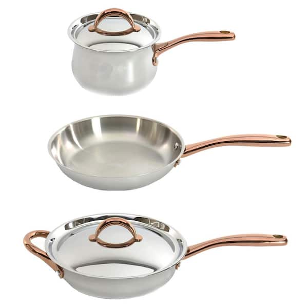 BergHOFF Ouro Gold 5-Piece 18/10 Stainless Steel Starter Cookware Set in Silver and Gold with Lid