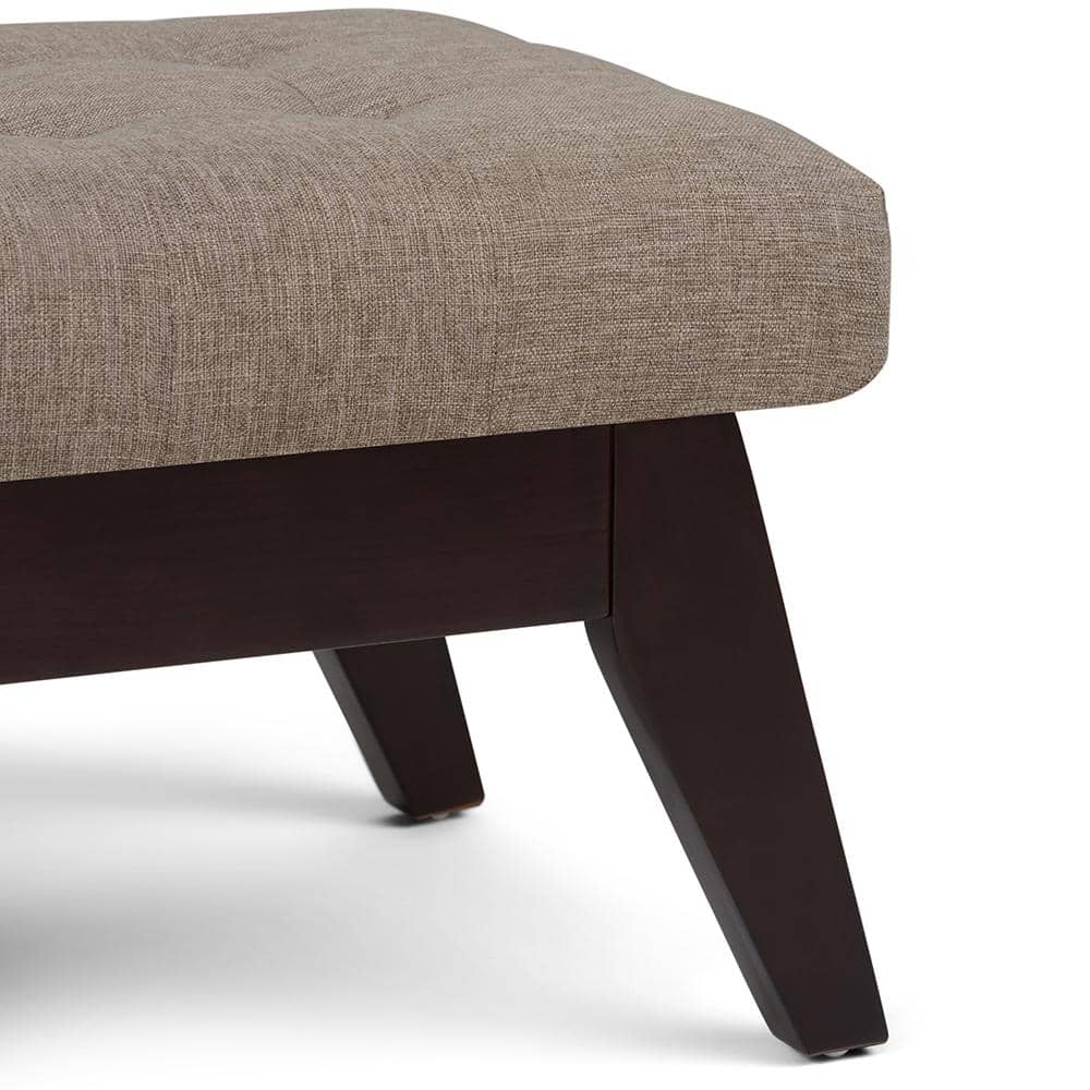 Draper 40" Wide Fawn Brown Linen Tufted Mid-Century Ottoman Bench