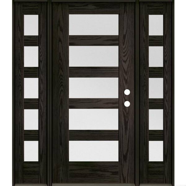Krosswood Doors ASCEND Modern 64 in. x 80 in. 5-Lite Left-Hand/Inswing Satin Glass Baby Grand Stain Fiberglass Prehung Front Door/DSL