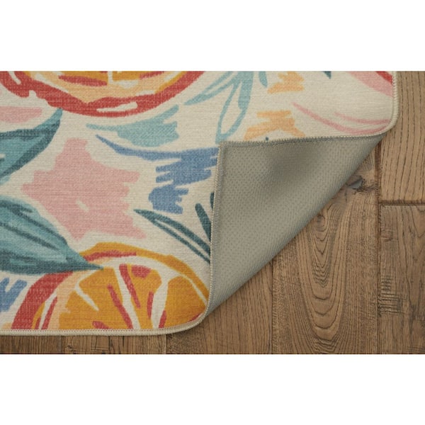 Penn Ivory and Orange 5 ft. W x 7 ft. L Washable Polyester Indoor/Outdoor Area Rug