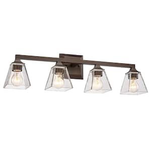 Industrial 29.5 in. 4-Light Oil Rubbed Bronze Vanity Light Over Mirror with Clear Glass Shade