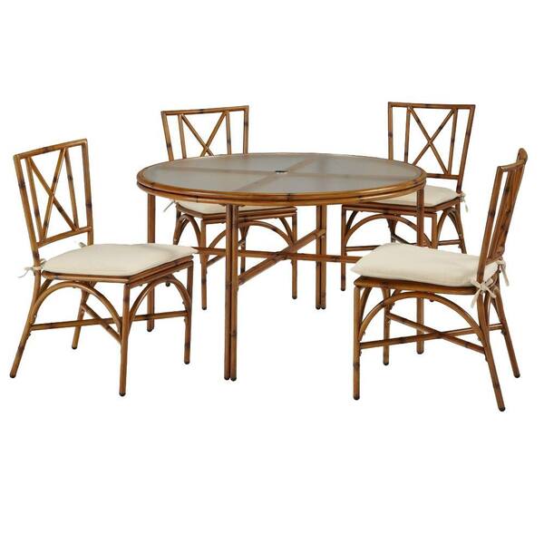 Home Styles Bimini Jim Natural Bamboo 5-Piece Patio Dining Set with Cream Cushions