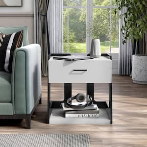 Sabol 20.87 in. White Rectangle Wood End Table with 1-Drawer