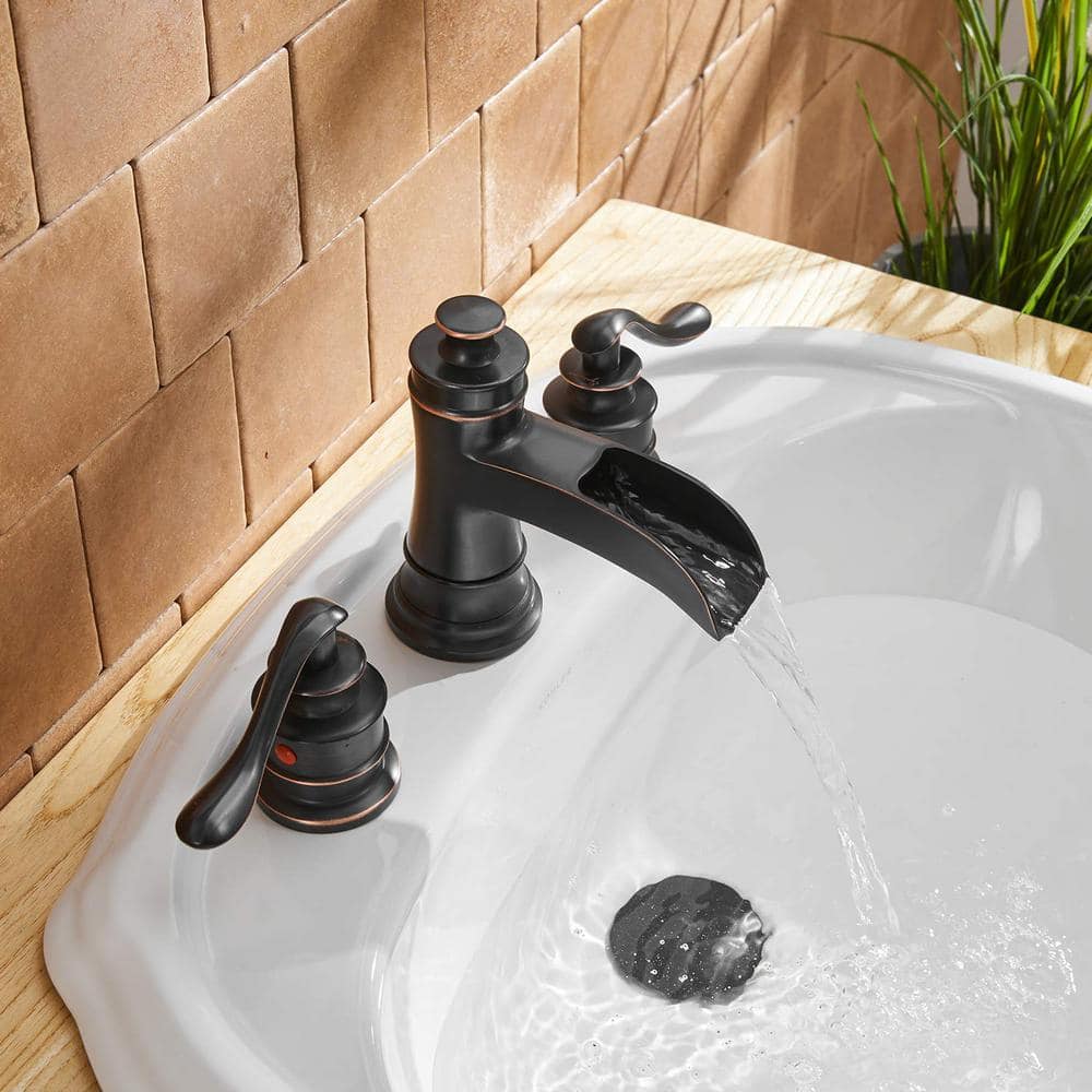 Oil Rubbed Bronze Waterfall Widespread Bathroom Faucet with Pop-Up Drain