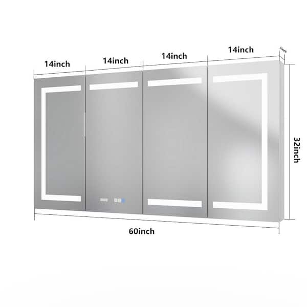 60 in. W x 32 in. H Rectangular Aluminum Medicine Cabinet with Mirror