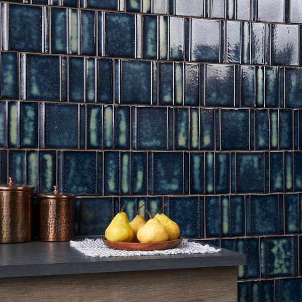 Ivy Hill Tile Hikari Ocean Blue 5.82 in. x 5.82 in. 3D Metallic