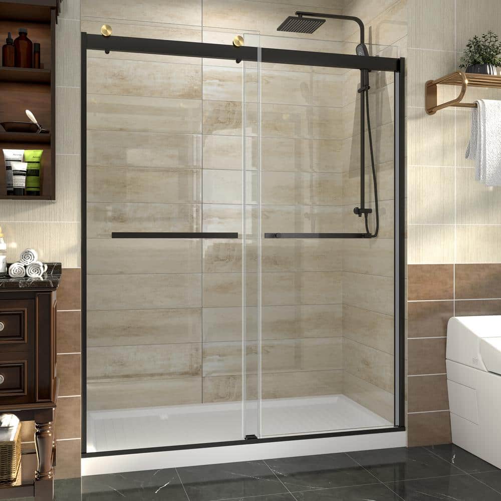 56-60 in. W x 74 in. H Single Sliding Semi-Frameless Shower Door in Matte Black Finish with Clear Tempered Glass price history on PriceWatchPro