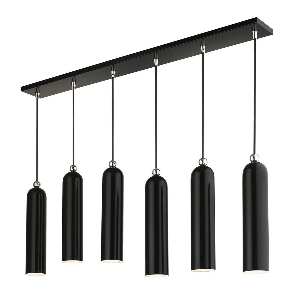 Ardmore 44" Shiny Black Glass and Chrome Linear Pendant Light