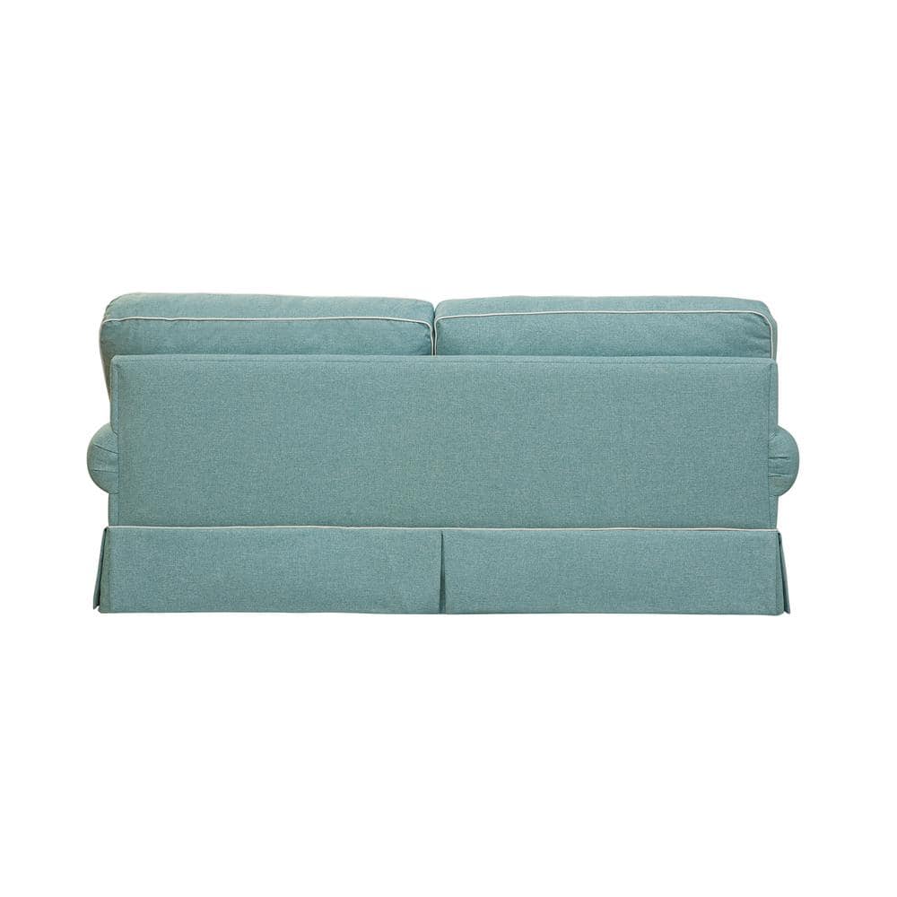 Aqua Linen Round Arm Sofa with Coastal Pillows