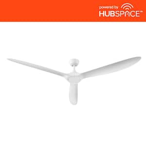 Tager 72 in. Smart Indoor/Outdoor Matte White with Matte White Blades Ceiling Fan with Remote Powered by Hubspace