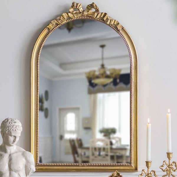 Gold 23.6 in. W x 37.3 in. H Baroque Style Gold Arch Mirror, Metal Arch Frame Decorative Wall Mirror