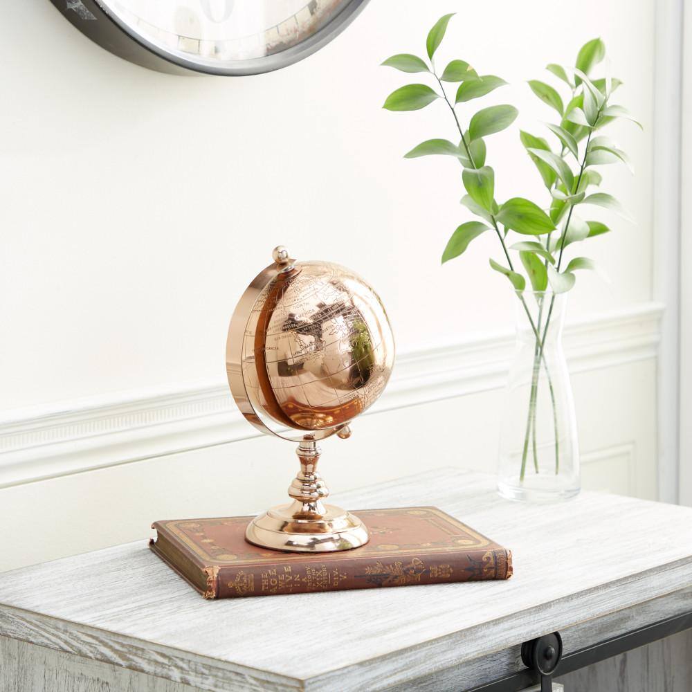 Rose Gold Aluminum Tabletop Globe with Stand