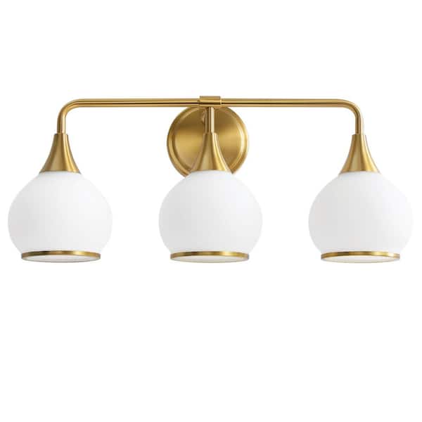 KAISITE 22.4 in. 3-Light Brushed Gold Bathroom Vanity Light with White ...