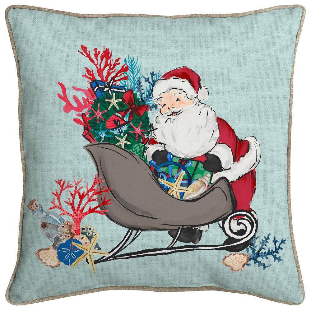 Home Accents Holiday 18 in. Santa Sleigh and Coral Holiday Square Pillow EK16P01D9D4 The Home