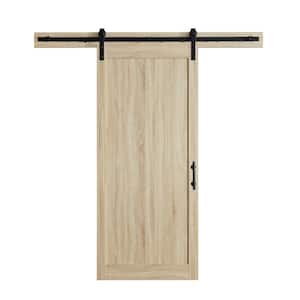 Cooper 36 in. x 84 in. Textured French Oak Sliding Barn Door with Solid Core and U-Shape Soft Close Hadware Kit