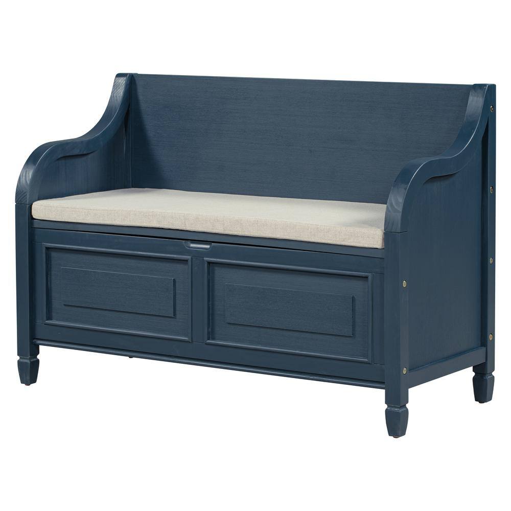 Rustic Style Wood Entryway Storage Bench Ottoman Antique Navy Dining