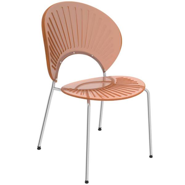 Leisuremod Opulent Mid Century Modern Armless Plastic Dining Chair in Chrome Metal Legs, Amber