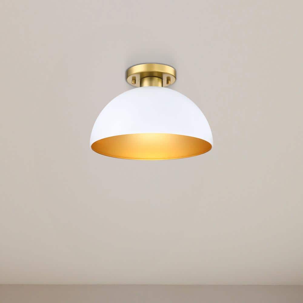 12 in. 1-Light Satin White Modern Entryway Semi-Flush Mount with Metal Shade price history on PriceWatchPro