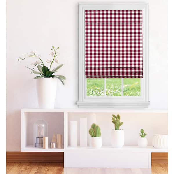 ACHIM Burgundy Cordless Light Filtering Pleated Polyester Roman Shades 27 in. W x 64 in. L