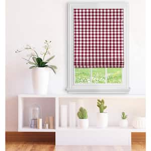 Burgundy Cordless Light Filtering Pleated Polyester Roman Shades 30 in. W x 64 in. L