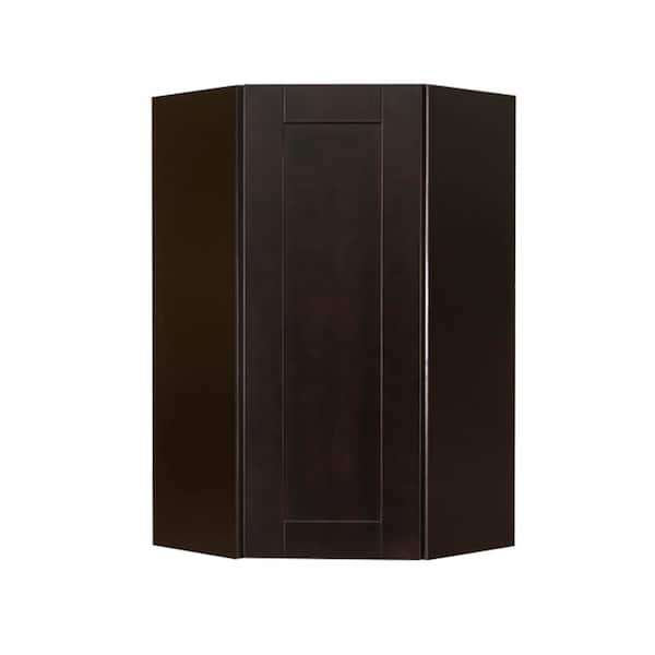 LIFEART CABINETRY Anchester Assembled 24x42x12 in. Wall Diagonal Corner Cabinet with 1 Door 3 Shelves in Dark Espresso