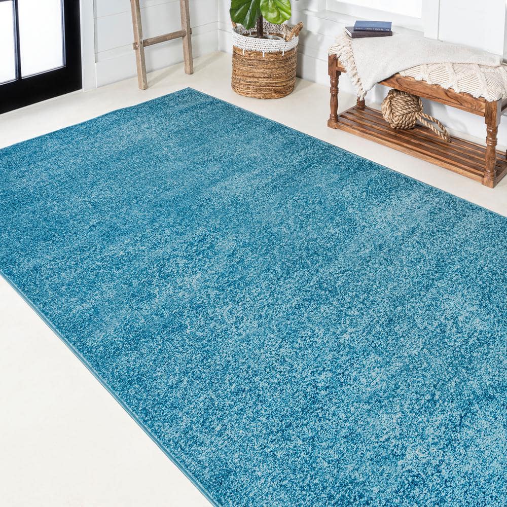 Turquoise Reversible Solid Synthetic Low-Pile Area Rug