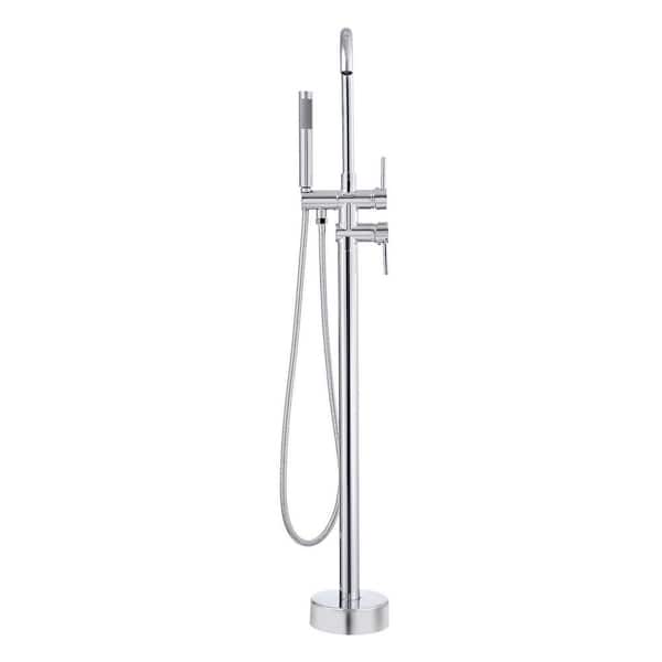 Freestanding Bathtub Faucet, High Pressure Shower Tower in Silver Floor Mount, Freestanding Tub Filler Shower Mixer Taps
