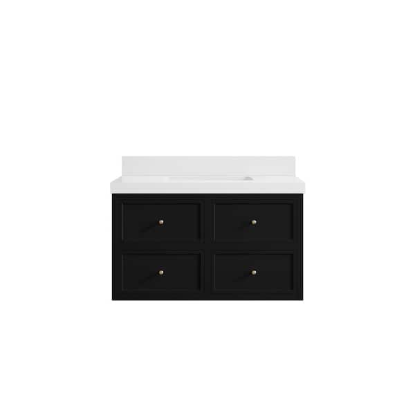 Willow Collections Roswell 36 in. Single Sink Freestanding Black Bath Vanity with White Qt. Top Unassembled