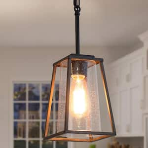 1-Light Metal and Wooden Texture Farmhouse Indoor Mini Pendant Light Perfect for Kitchen, Dining Room, and Living Room