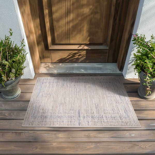 Bailey Natural 2 ft. x 3 ft. Transitional Geometric Flat Weave Polypropylene Rectangle Indoor/Outdoor Area Rug