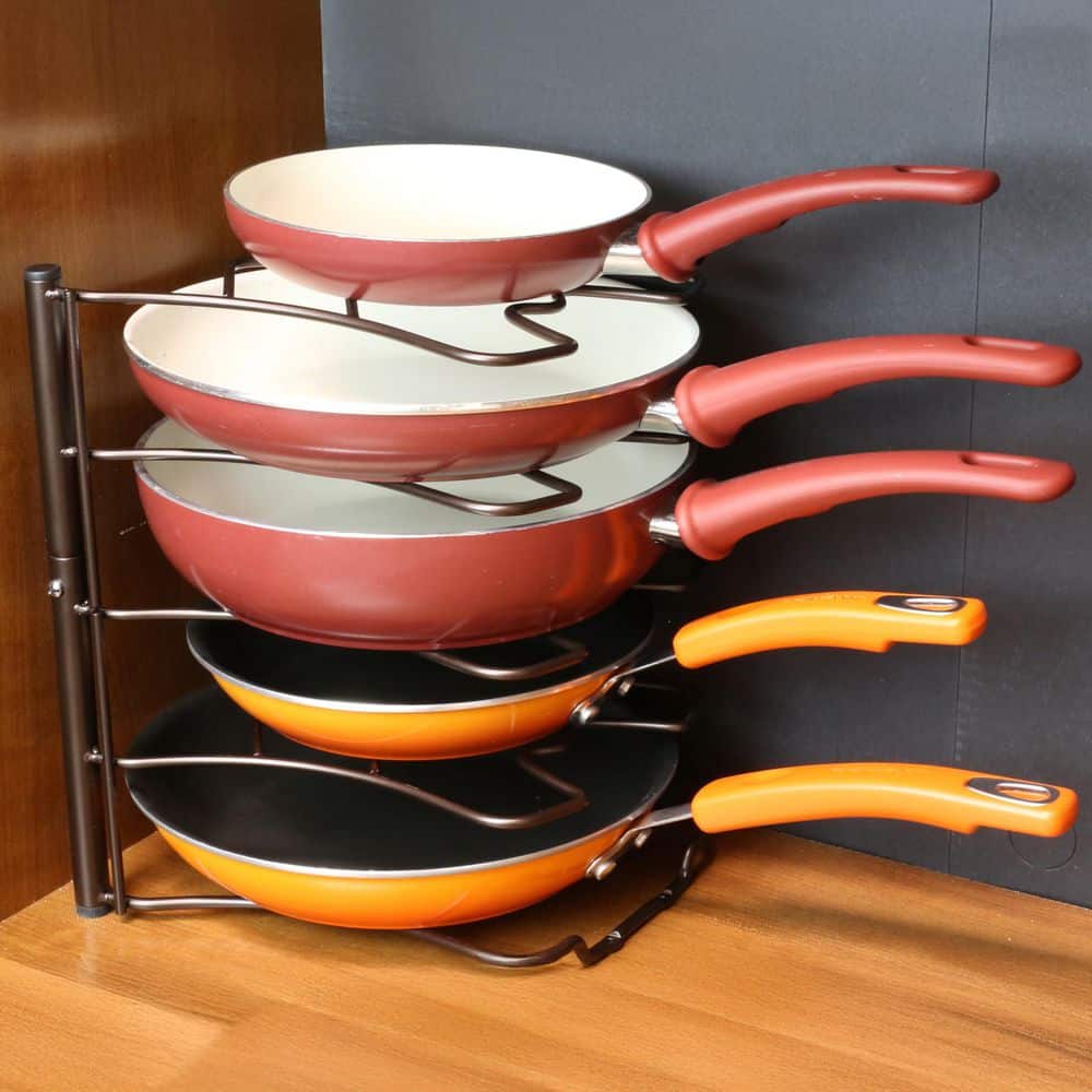 Esepony 9 in. 4-Tier Pan Organizer Rack Standing for Kitchen Cabinet ...