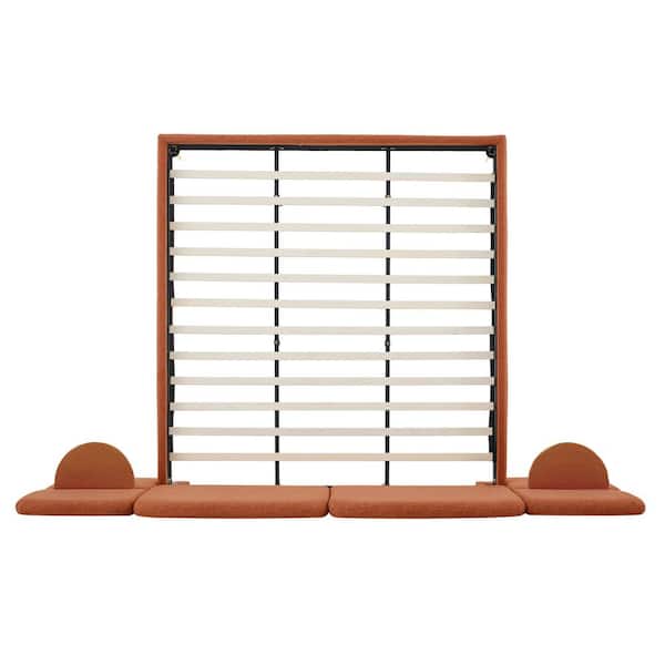 CHRISTOPHER KNIGHT HOME Luna Modern Orange Wood Frame King Size Upholstered Platform Bed with Block-Shaped Headborad, 2 Side Panel Nightstands 143198