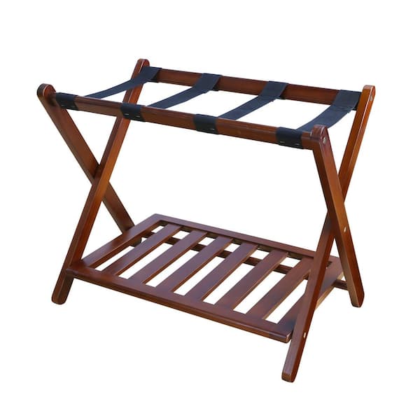 Casual Home 26.75 in. W x 16 in. D Walnut Solid Wood Luggage Rack with Shelf