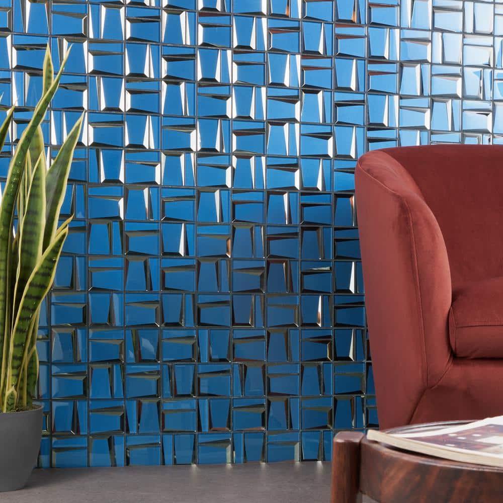Kaur 12" x 12" Blue Glass Mosaic Wall Tile